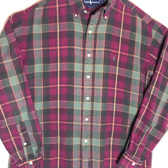 Ralph Lauren Men's Pink Green Plaid Button Down Size Medium‎ - Picture 2 of 6